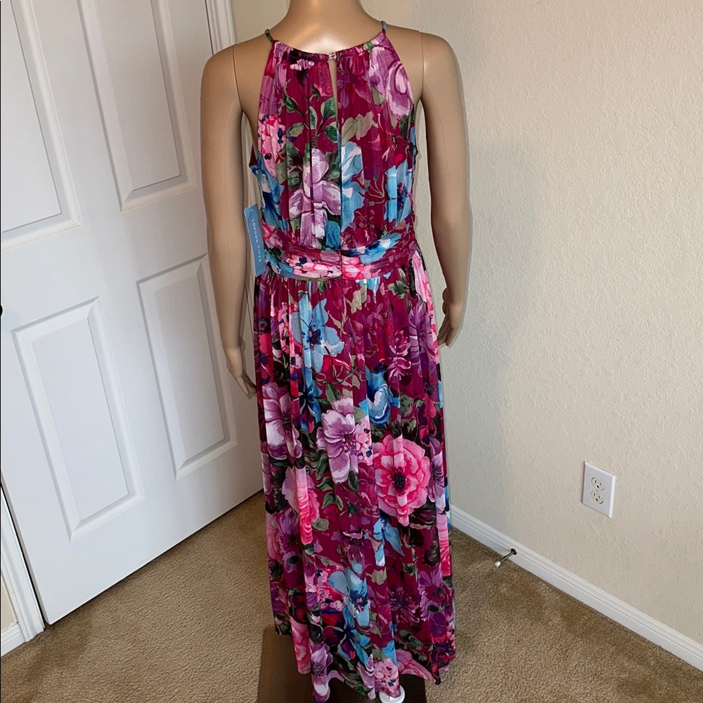 NWT London Times Floral Halter Maxi Dress in Magenta and Blue Size 6 - Picture 3 of 15